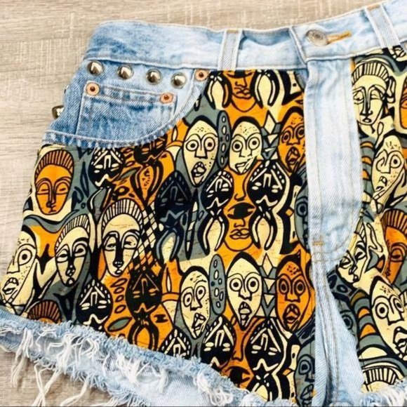 Upcycled Custom Designed Studded Cut Off Shorts Size 6 - Picture 2 of 10
